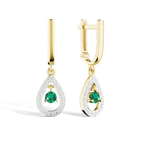 Золотые серьги с изумрудом и бриллиантами