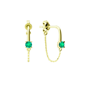 Золотые серьги-пусеты с изумрудом