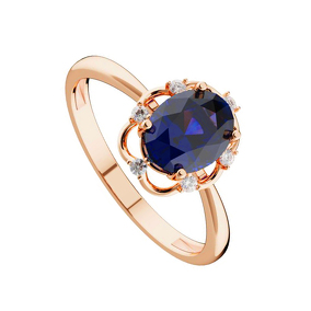 Серебряное кольцо с сапфиром и муассанитами