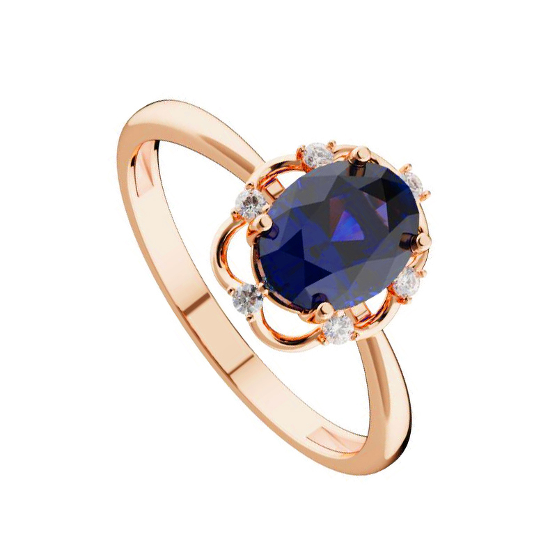 Серебряное кольцо с сапфиром и муассанитами