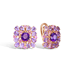 Серебряные серьги с аметистами и турмалинами