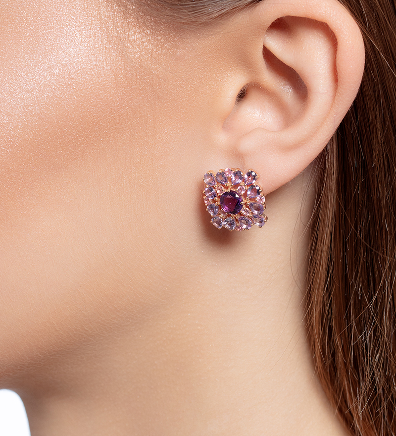 Серебряные серьги с аметистами и турмалинами