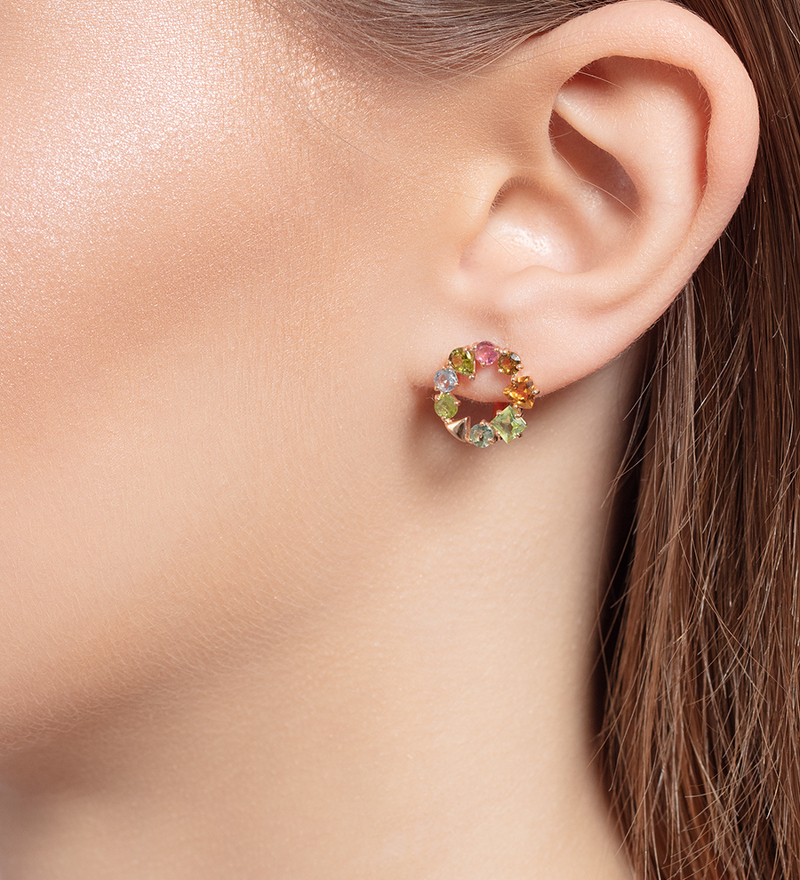 Серебряные серьги с турмалинами, хризолитом и цитрином