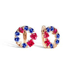 Серебряные серьги с сапфирами и рубином