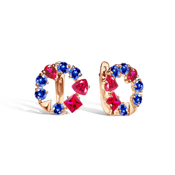 Серебряные серьги с сапфирами и рубином