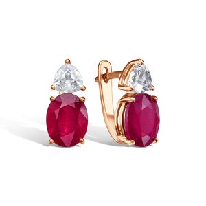 Серебряные серьги с рубином и горными хрусталями
