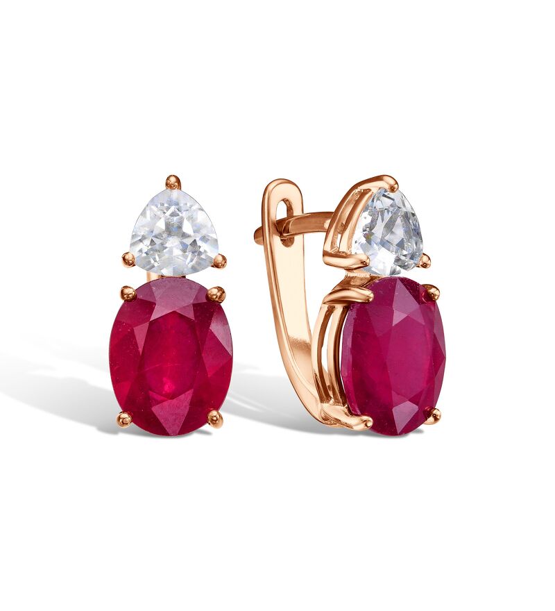 Серебряные серьги с рубином и горным хрусталем