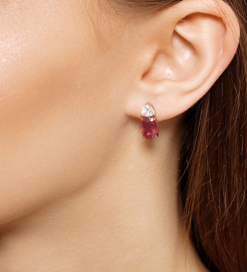 Серебряные серьги с рубином и горным хрусталем