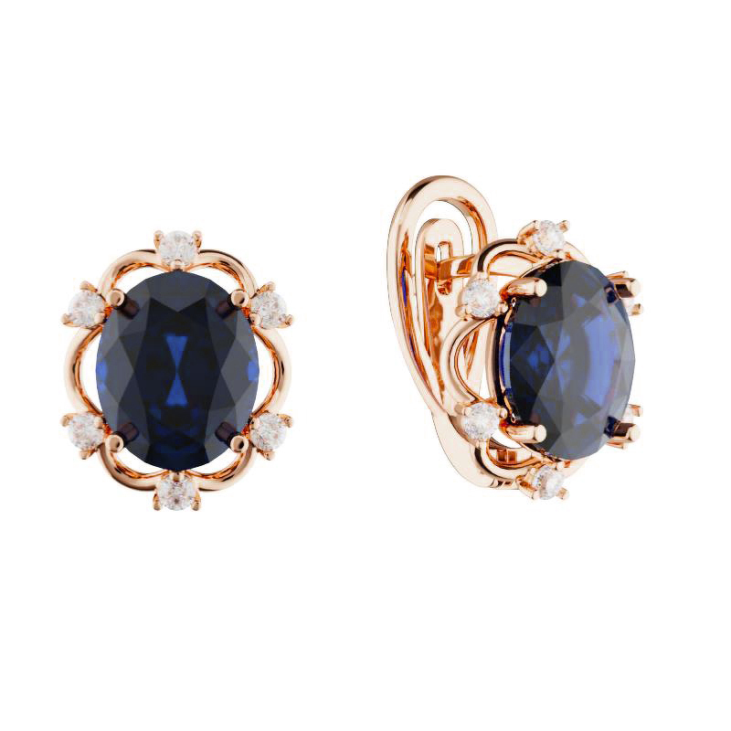 Серебряные серьги с сапфиром и муассанитами