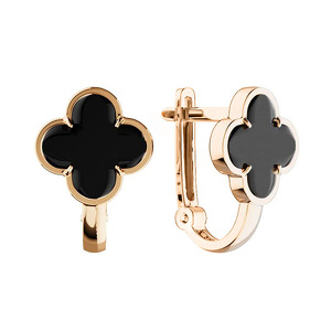 Серебряные серьги «Четыре лепестка удачи» с ониксом