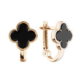 Серебряные серьги «Четыре лепестка удачи» с ониксом