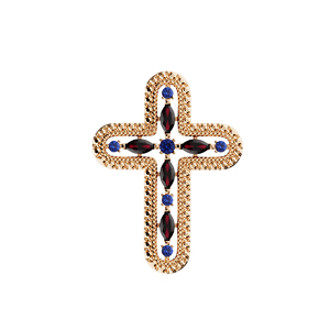 Серебряный крест с гранатами и сапфирами