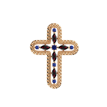 Серебряный крест с гранатами и сапфирами