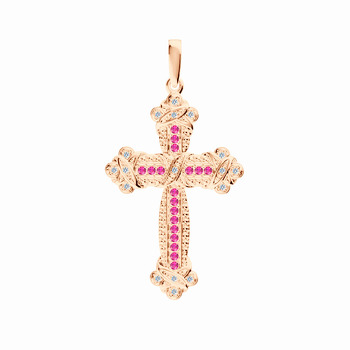 Серебряный крест с бриллиантами и рубинами