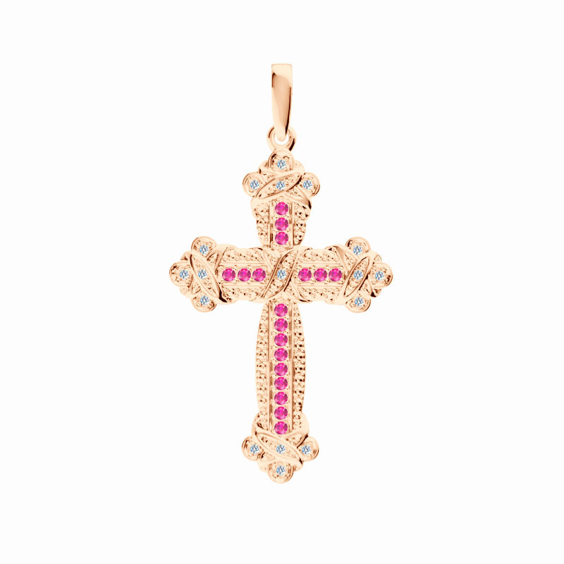 Серебряный крест с бриллиантами и рубинами