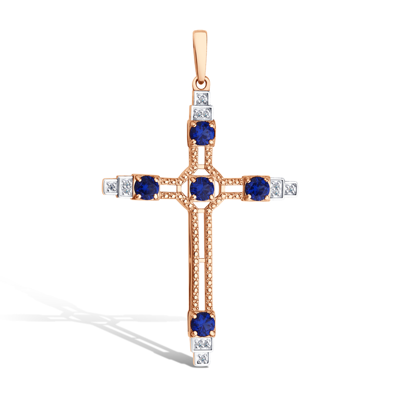Серебряный крест с сапфирами и бриллиантами