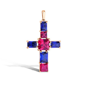 Серебряный крест с сапфирами и рубином
