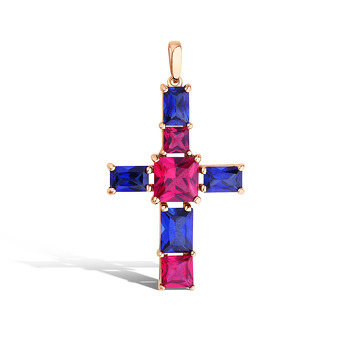 Серебряный крест с сапфирами и рубином