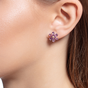 Серебряные серьги-пусеты с аметистами