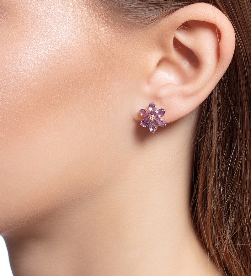 Серебряные серьги-пусеты с аметистами