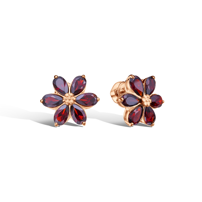 Серебряные серьги-пусеты с гранатами