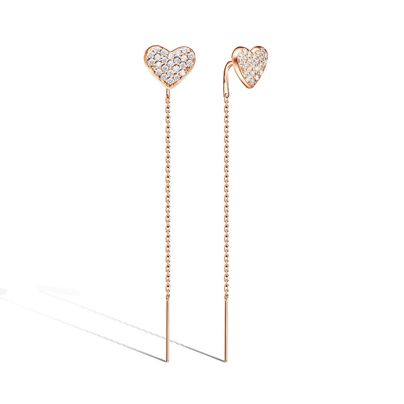 Серебряные серьги-продевки «Линии света» с фианитами