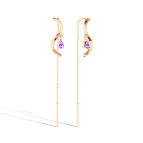 Серебряные серьги-продевки с аметистом