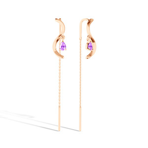 Серебряные серьги-продевки с аметистом