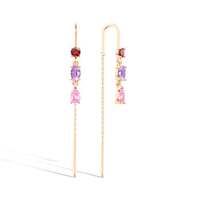 Серебряные серьги-продевки с аметистом, гранатом и фианитом