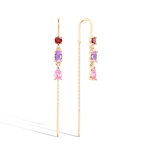 Серебряные серьги-продевки с аметистом, гранатом и фианитом