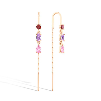 Серебряные серьги-продевки с аметистом, гранатом и фианитом