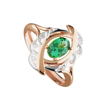 Серебряное кольцо с изумрудом и фианитами