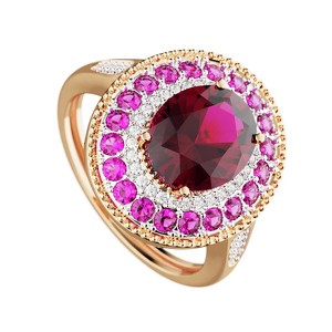 Серебряное кольцо с рубинами и муассанитами