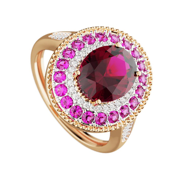 Серебряное кольцо с рубинами и муассанитами