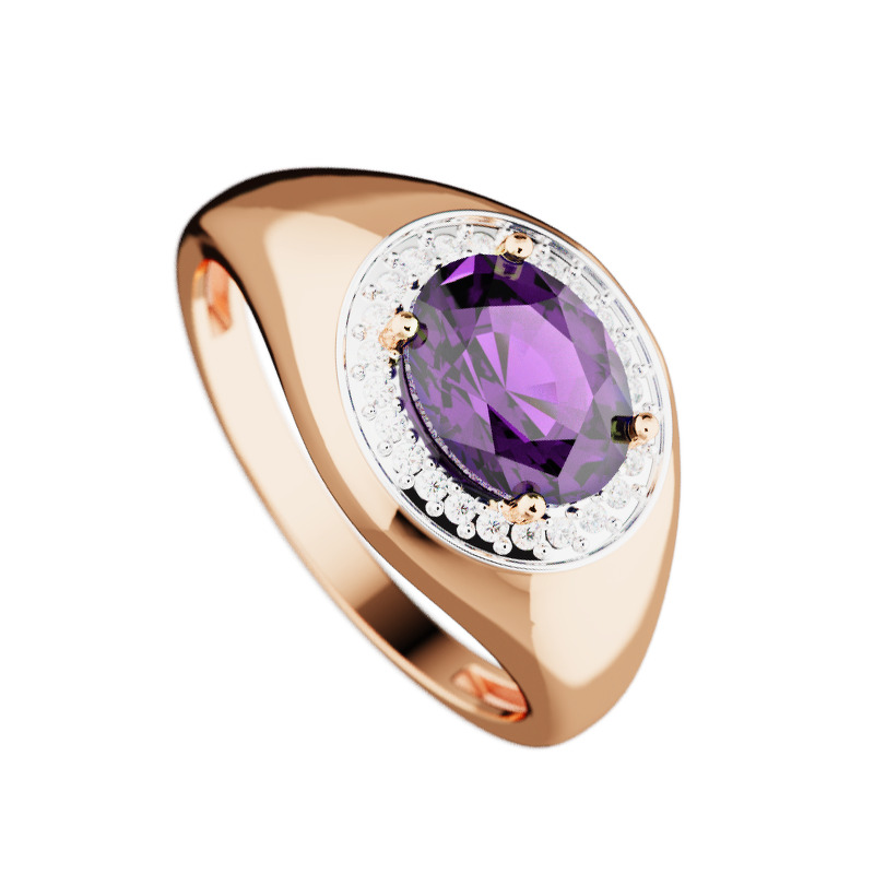 Серебряное кольцо с аметистом и фианитами