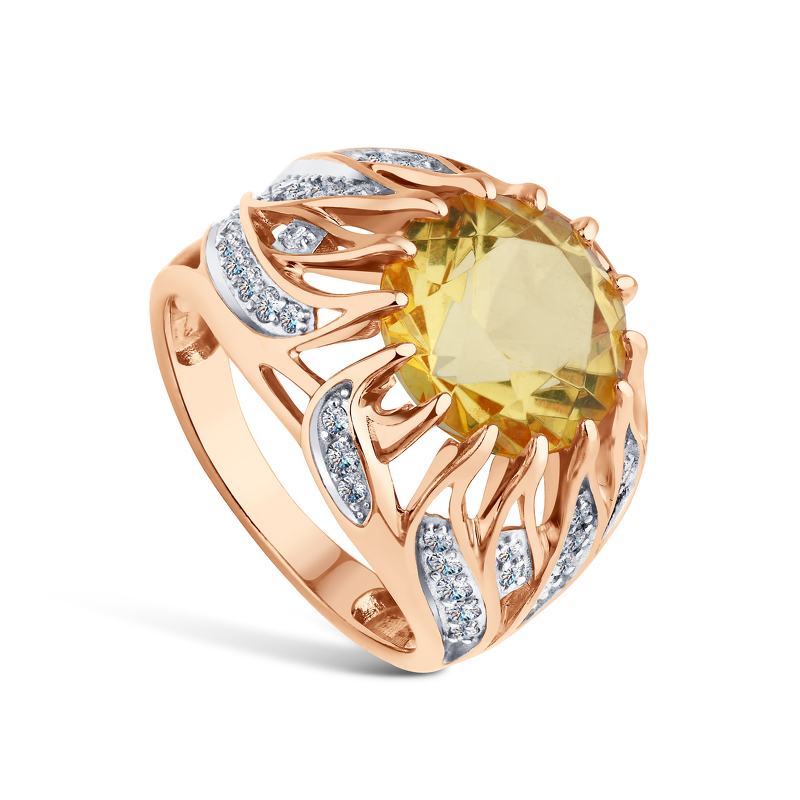 Серебряное кольцо с фианитами и янтарём