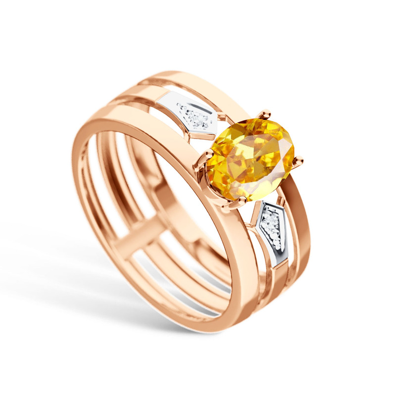 Серебряное кольцо с бриллиантом и цитрином