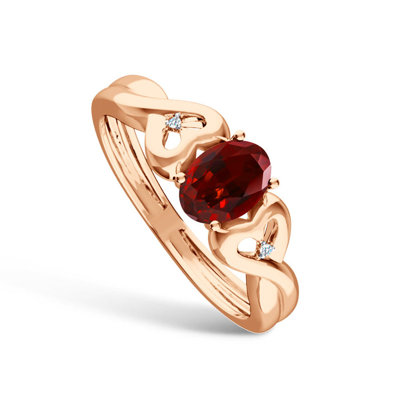 Серебряное кольцо с гранатом и бриллиантом