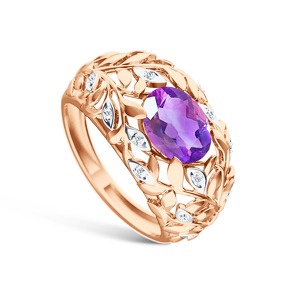 Серебряное кольцо с аметистом и бриллиантами