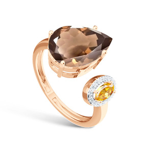 Серебряное кольцо с раухтопазом, цитрином и бриллиантами