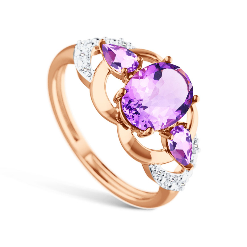 Серебряное кольцо с аметистами и муассанитами