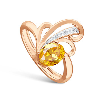 Серебряное кольцо с цитрином и бриллиантами