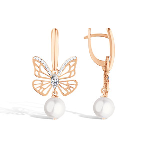 Серебряные серьги с жемчугом и фианитом