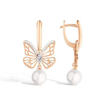 Серебряные серьги с жемчугом и фианитом