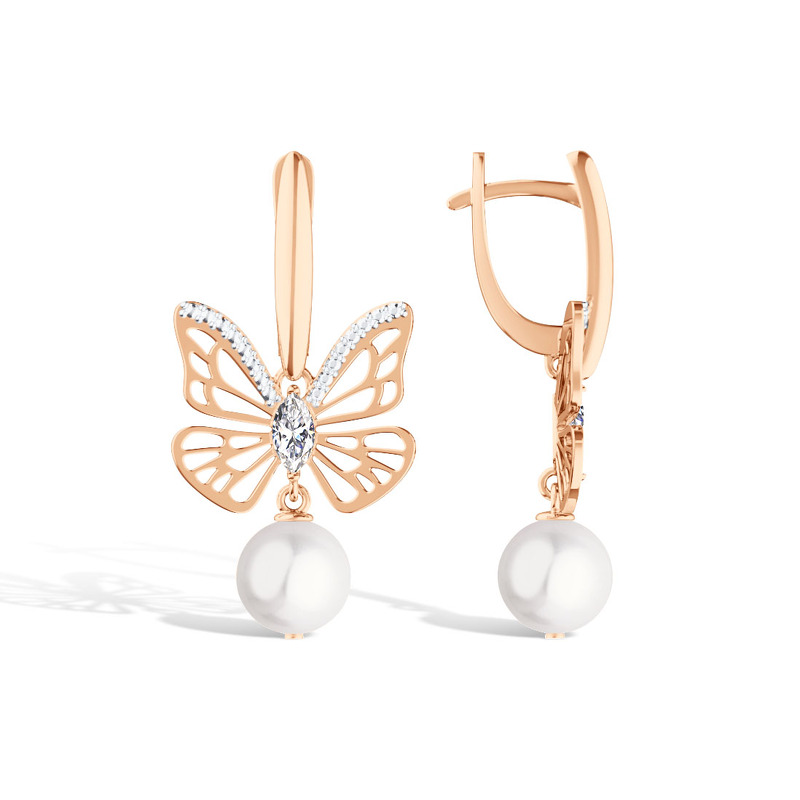 Серебряные серьги с жемчугом и фианитом