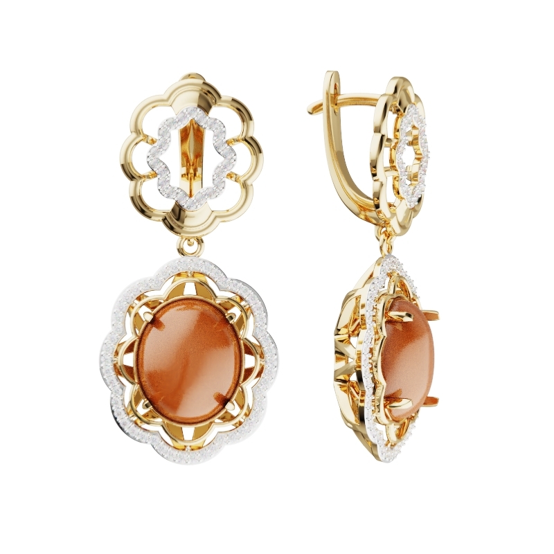 Серебряные серьги с кораллом и фианитами