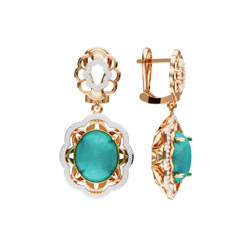 Серебряные серьги с бирюзой и фианитами