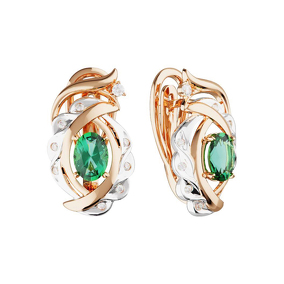 Серебряные серьги с изумрудом и фианитами