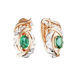 Серебряные серьги с изумрудом и фианитами