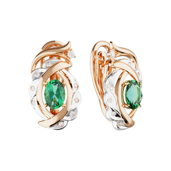 Серебряные серьги с изумрудом и фианитами